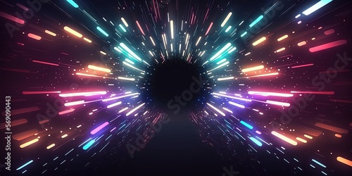 Artificial Intelligence System Connection Tech Background with Tunnel Neon Light
