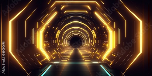 Artificial Intelligence Background with Tunnel Neon Glow