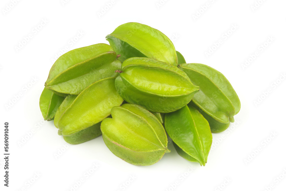 Heap of many starfruits or carambola isolated on white background.