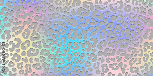 Rainbow leopard background. Holographic foil cheetah texture. Animal pattern gradient print. Vector abstract pastel illustration.