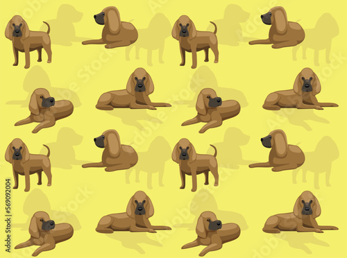 Dog Bloodhound Cartoon Poses Seamless Wallpaper Background