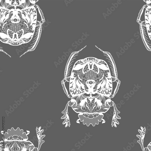 Seamless pattern, vector illustration. Scarab beetle. Lace.