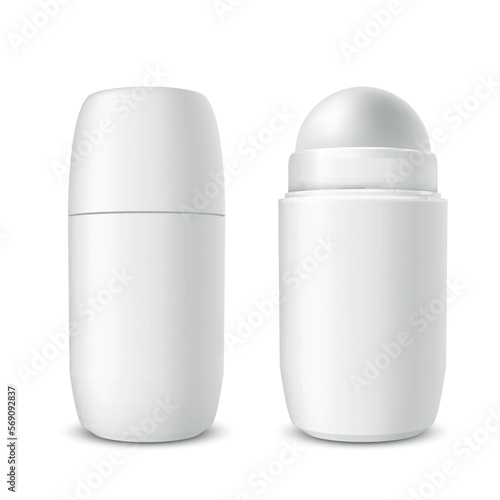 Antiperspirant roll on deodorant open and closed cap package tube set realistic vector illustration