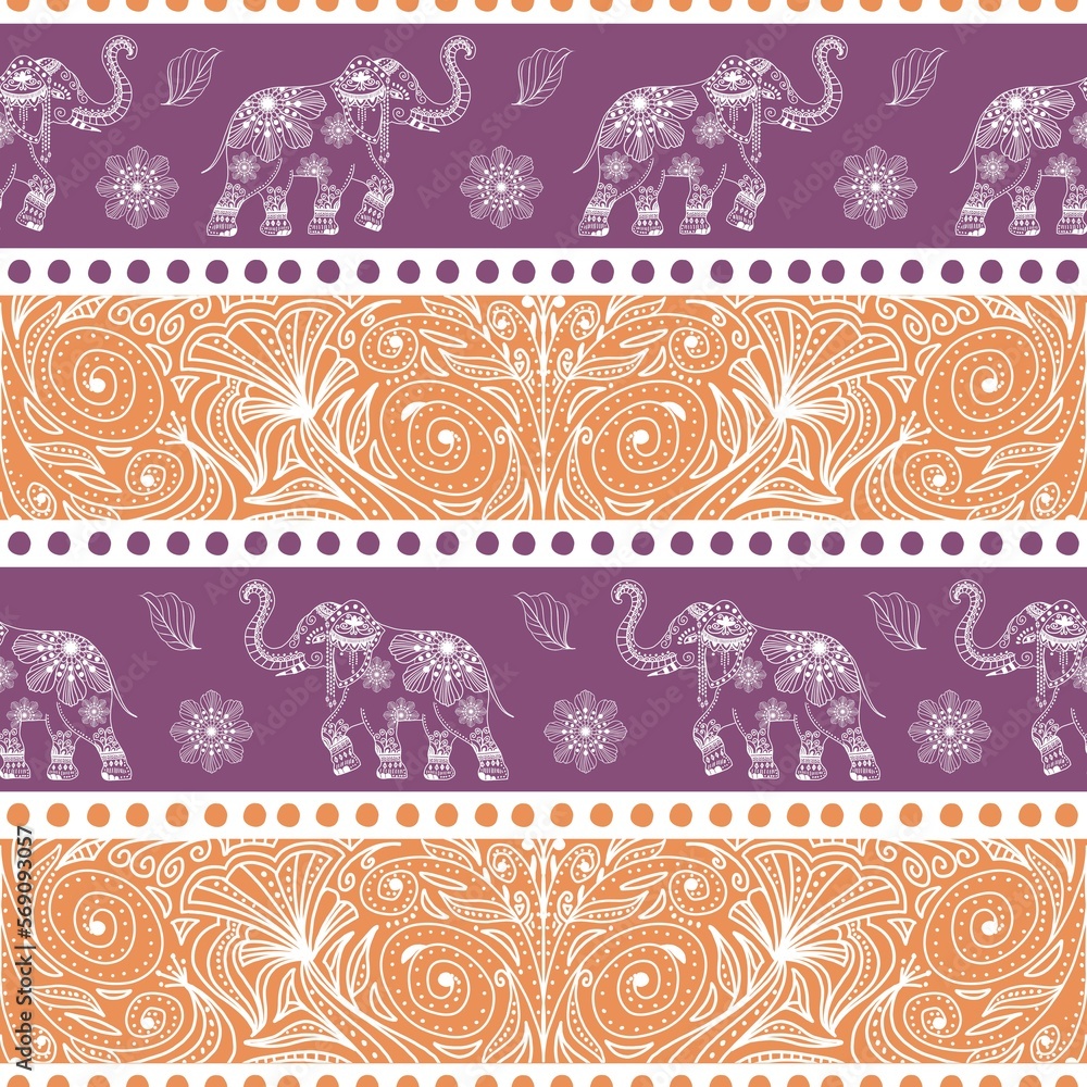 Elephant seamless pattern. Ethnic elephant with ornate border traditionally decorated elephant design for carpet, wallpaper, clothing, textile, wrapping, Batik, fabric, tile, and embroidery style. Elephant seamless pattern. Ethnic elephant with ornate border traditionally decorated elephant design for carpet, wallpaper, clothing, textile, wrapping, Batik, fabric, tile, and embroidery style.