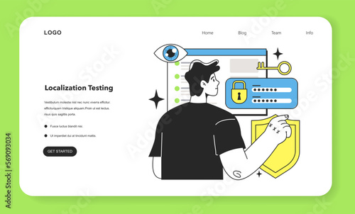 Security testing technique web banner or landing page. Software testing