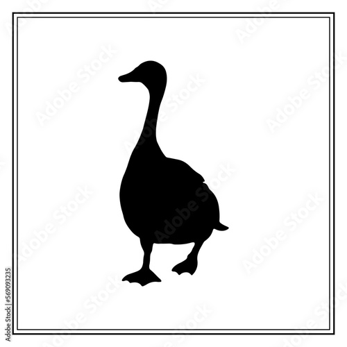 Canada goose. The bird is moving forward. The black silhouette. Vector illustration on a white background.