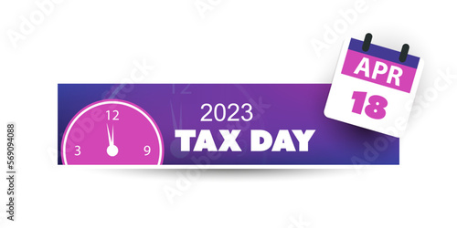 Retro Style Horizontal Tax Day Reminder Concept Banner with Clock for Web Design - USA Tax Deadline Due Date for IRS Federal Income Tax Returns:18th April, Year 2023 - Vector Template