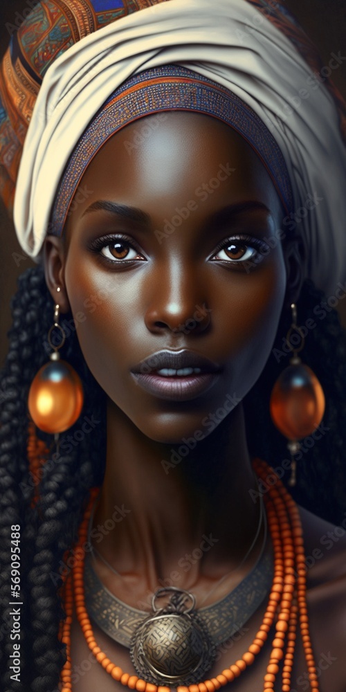 Sehr hübsche afrikanische Frau mit Kopfbedeckung, ai generativ Sehr hübsche afrikanische Frau mit Kopfbedeckung, ai generativ