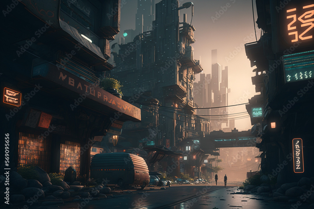Lovely anime Cyberpunk City Stock Illustration | Adobe Stock