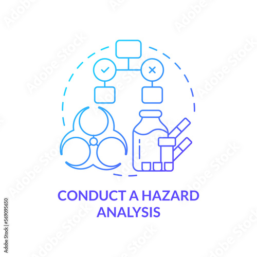 Conduct hazard analysis blue gradient concept icon. Determine food safety risks. HACCP principle abstract idea thin line illustration. Isolated outline drawing. Myriad Pro-Bold font used