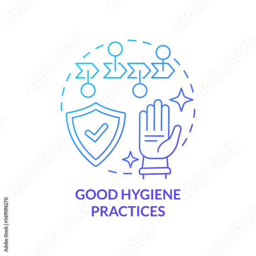 Good hygiene practices blue gradient concept icon. Clean manufacture. Planning approach to HACCP abstract idea thin line illustration. Isolated outline drawing. Myriad Pro-Bold font used