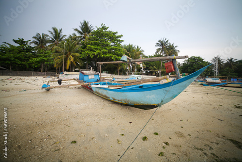 fishing boats leaning on the beach, Ujung Genteng Sukabumi Indonesia