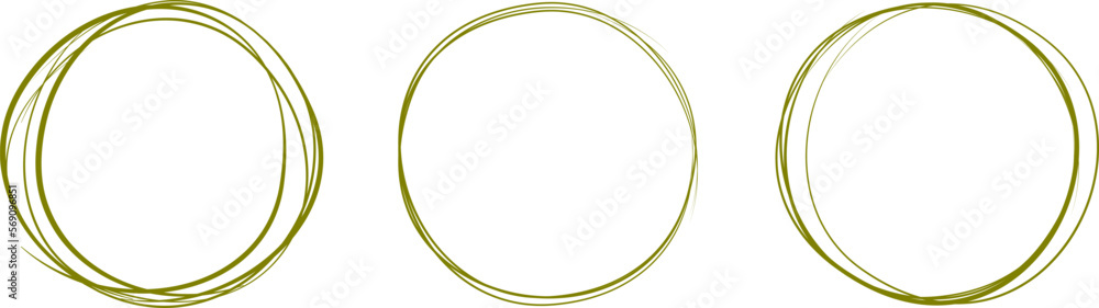 Olive green circle line hand drawn set. Highlight hand drawing circle on background. Round handwritten circle. For marking text, note, mark icon, number, marker pen, pencil and text check, vector Olive green circle line hand drawn set. Highlight hand drawing circle on background. Round handwritten circle. For marking text, note, mark icon, number, marker pen, pencil and text check, vector