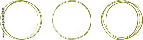 Olive green circle line hand drawn set. Highlight hand drawing circle on background. Round handwritten circle. For marking text, note, mark icon, number, marker pen, pencil and text check, vector