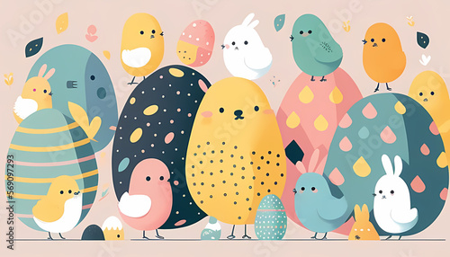 Easter Background - Flat Illustration - Pastel Colours photo