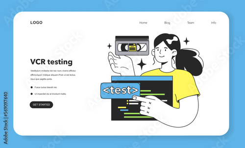 VCR testing technique web banner or landing page. Software testing
