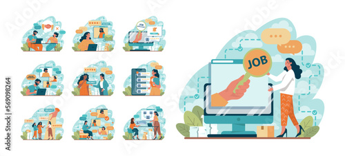 Job interview concept set. Idea of recruitment and hiring procedure