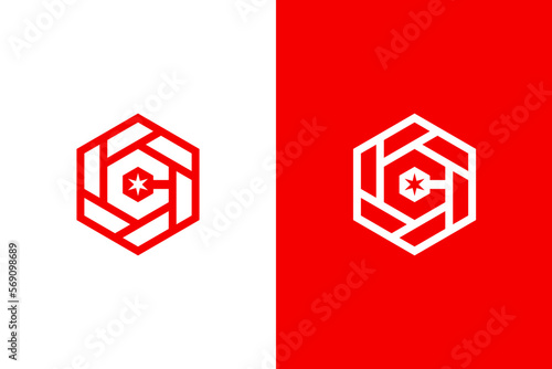 Hexagonal Letter C Logo with Star