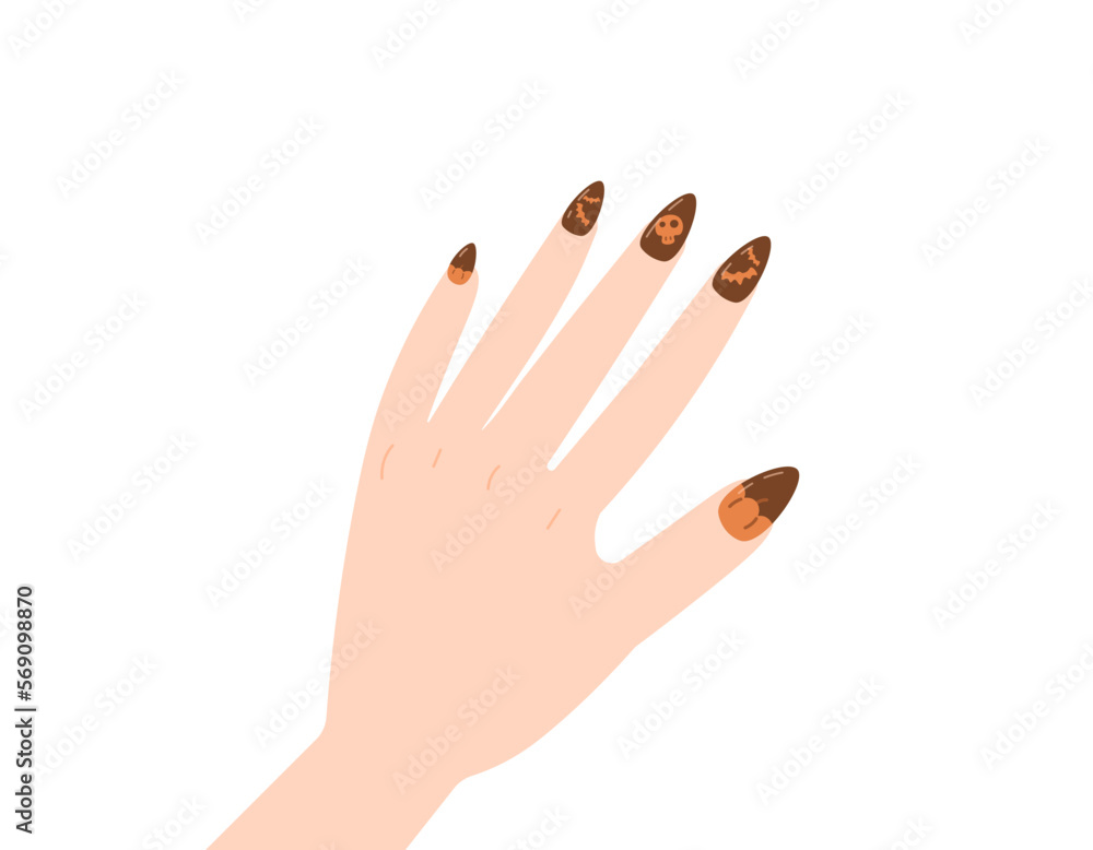 illustration of hands and nails. decorating nails with nail polish. nail art. showing her beautiful nails. autumn and halloween graphic element illustration of hands and nails. decorating nails with nail polish. nail art. showing her beautiful nails. autumn and halloween graphic element