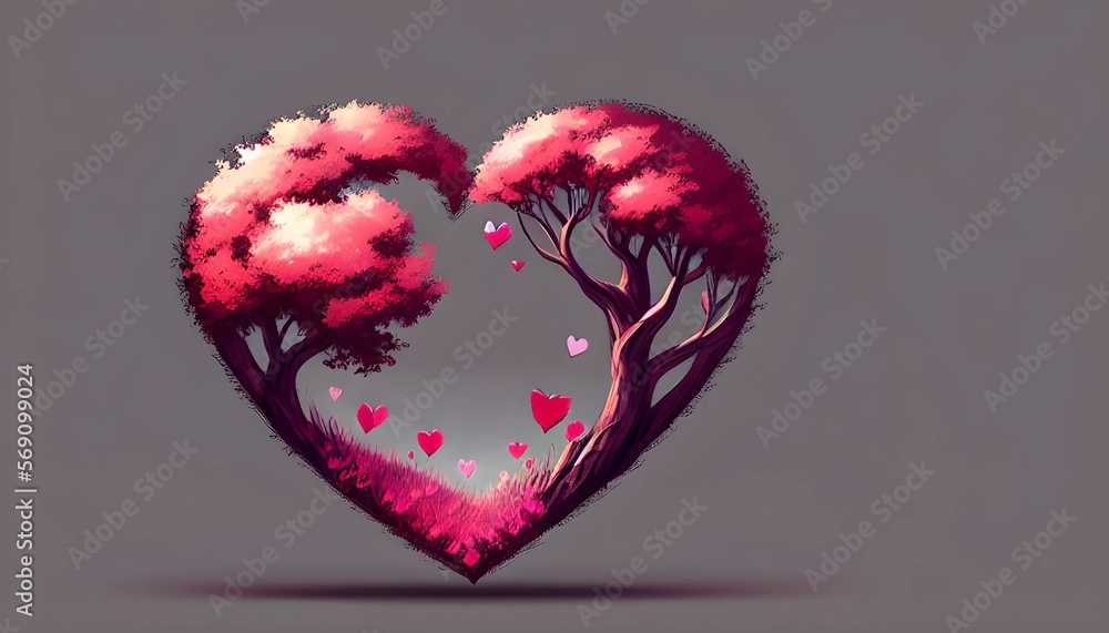 tree and leaves heart shape on background, valentine day concept, love concept, illustration, Generative, AI tree and leaves heart shape on background, valentine day concept, love concept, illustration, Generative, AI