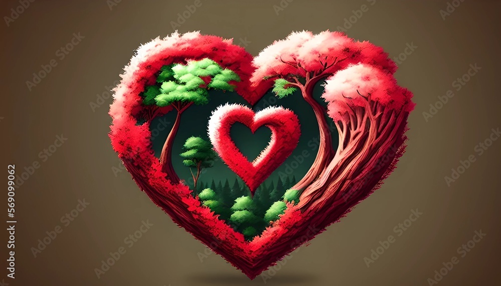 tree and leaves heart shape on background, valentine day concept, love concept, illustration, Generative, AI tree and leaves heart shape on background, valentine day concept, love concept, illustration, Generative, AI
