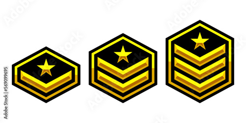 Golden insignia, military rank icon, game achievement rating, battle award, reward signs.