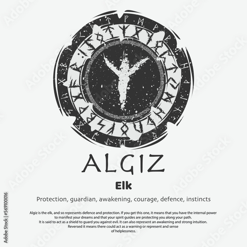 Viking Algiz rune dark circle shield