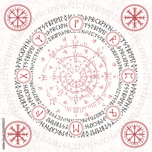 Runic alphabet black and red symbols