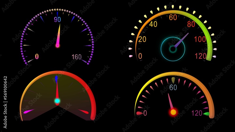 abstract digital speedometer with black background  . 