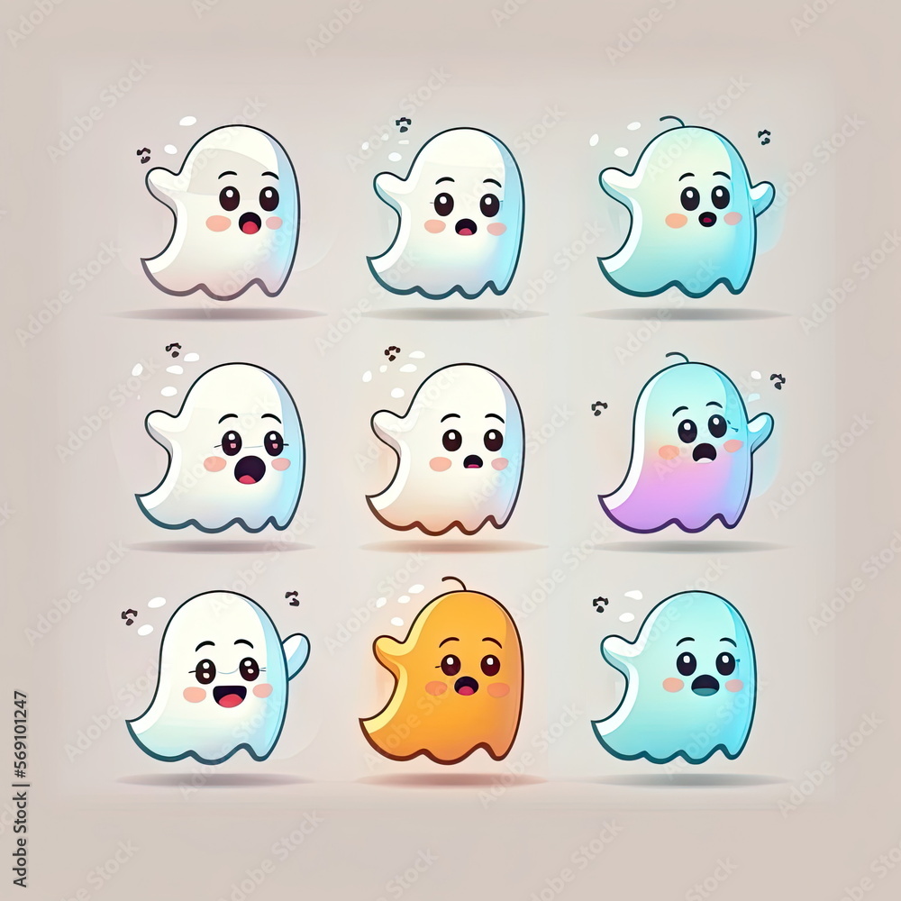 Obraz premium set of cute cartoon ghosts, Made by AI,Artificial intelligence
