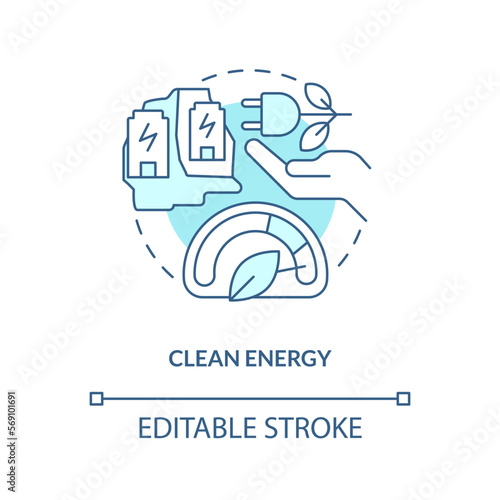 Clean energy blue concept icon. Green electricity. Geothermal power advantage abstract idea thin line illustration. Isolated outline drawing. Editable stroke. Arial, Myriad Pro-Bold fonts used