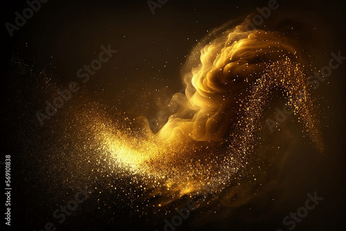 abstract glowing golden cloud of smoke on dark background