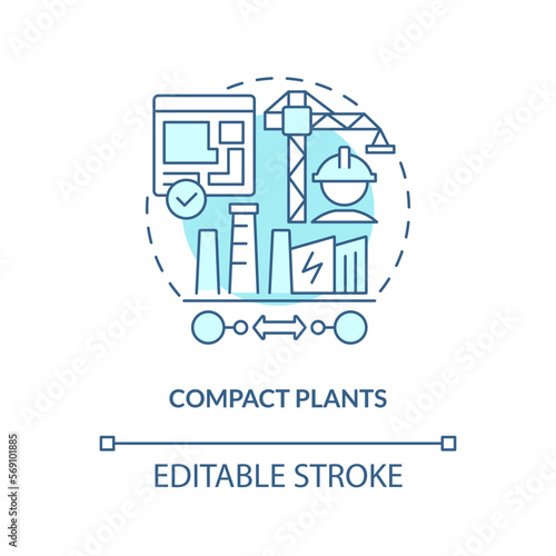 Compact plants blue concept icon. Relatively small station. Geothermal energy pros abstract idea thin line illustration. Isolated outline drawing. Editable stroke. Arial, Myriad Pro-Bold fonts used