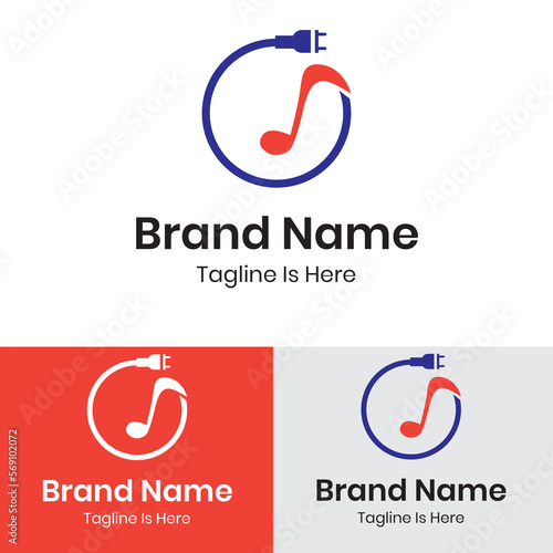  Electric plug with music logo design 