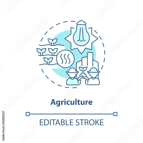 Agriculture blue concept icon. Warming system for plants. Usage of geothermal energy abstract idea thin line illustration. Isolated outline drawing. Editable stroke. Arial, Myriad Pro-Bold fonts used