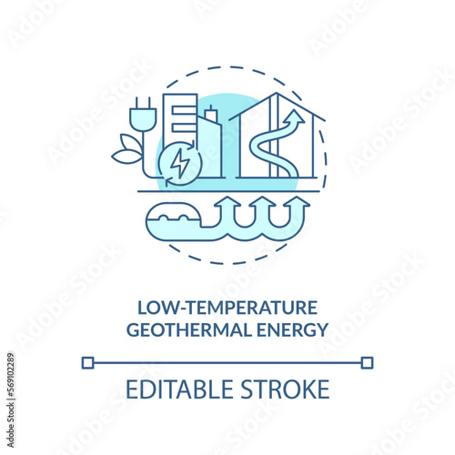 Low-temperature geothermal energy blue concept icon. Type of geothermal energy abstract idea thin line illustration. Isolated outline drawing. Editable stroke. Arial, Myriad Pro-Bold fonts used