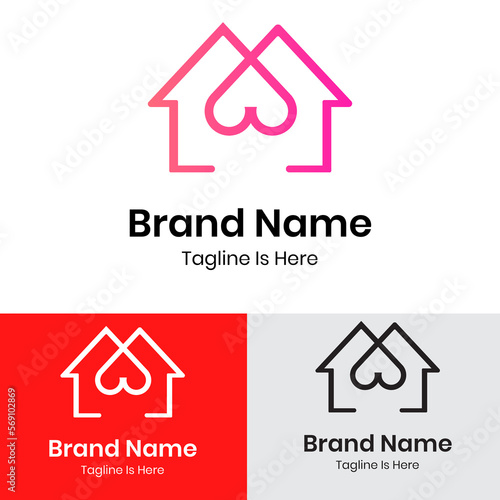  Pink house with heart logo design 