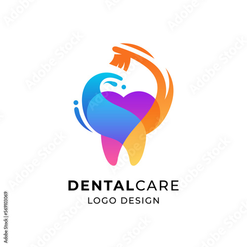 colorful tooth and brush logo for dental care or tooth brush brand