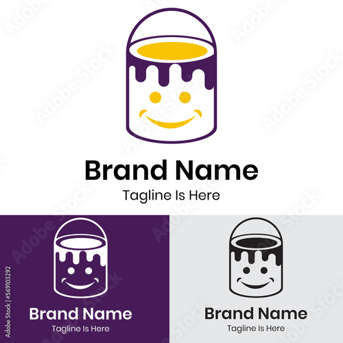 Smile face with paint bucket logo design 