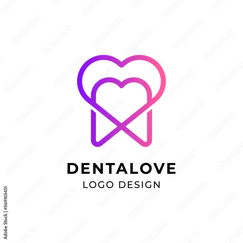 tooth and love for dental care logo design with lineart style 