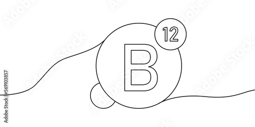 Vitamin B12 continuous line drawing icon.