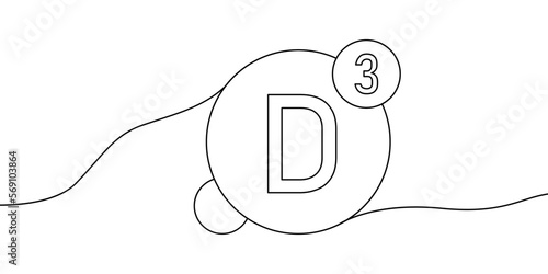 Vitamin D3 continuous line drawing icon.