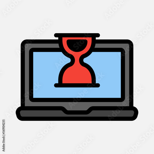 Hourglass laptop icon in filled line style, use for website mobile app presentation