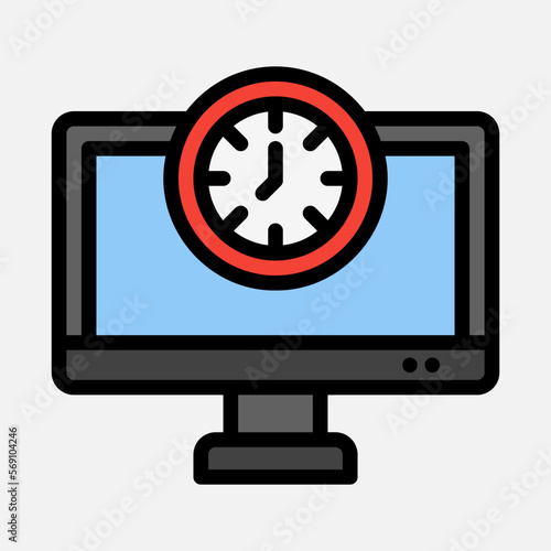 Time computer icon in filled line style, use for website mobile app presentation