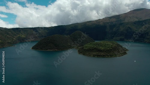 Cuicocha lake in Ecuador in a flight drone. photo