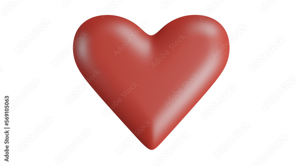 Red matte heart in minimal style isolated on transparent background. Love concept. 3D render