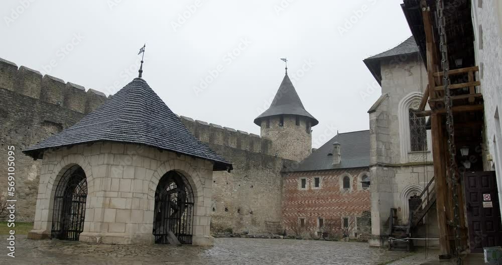 castle fortress from the middle in the rain. smooth traffic with steadies in the Khotyn fortress. historical castle. castle fortress from the middle in the rain. smooth traffic with steadies in the Khotyn fortress. historical castle.