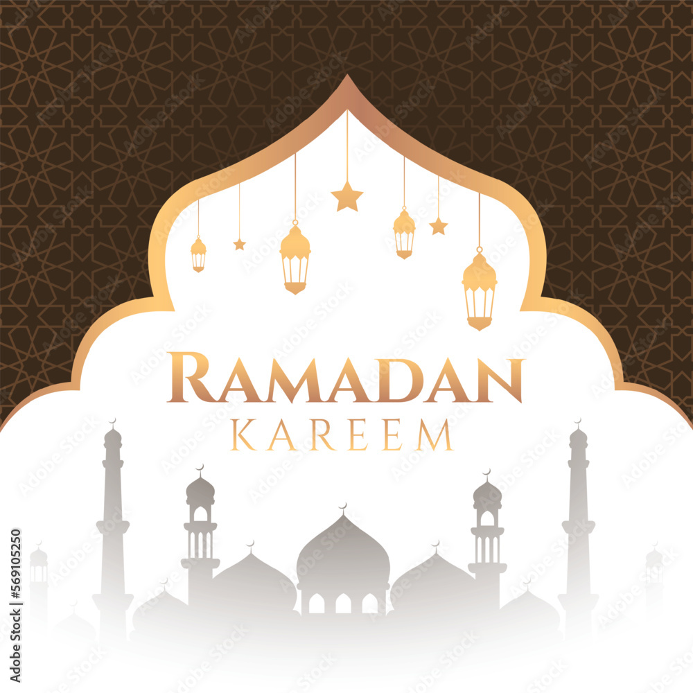 Ramadan kareem luxury background. Islamic background with elegant golden pattern and mosque for holy month ramadan celebration