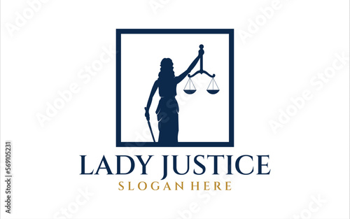  lady law concept, lawyer, justice design. Logo or label for law firm. Vector illustration.
