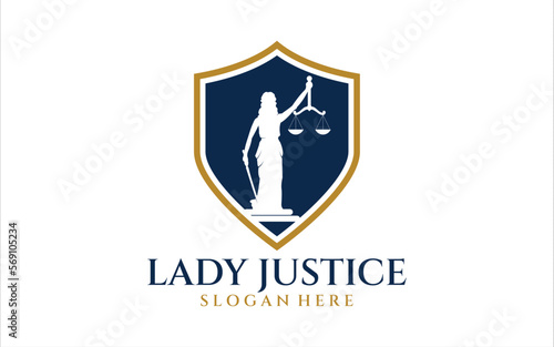  lady law concept, lawyer, justice design. Logo or label for law firm. Vector illustration.